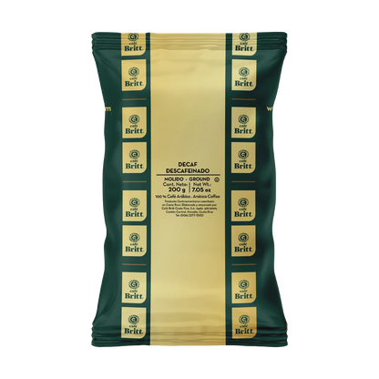Café Britt Decaf coffee package on a white background