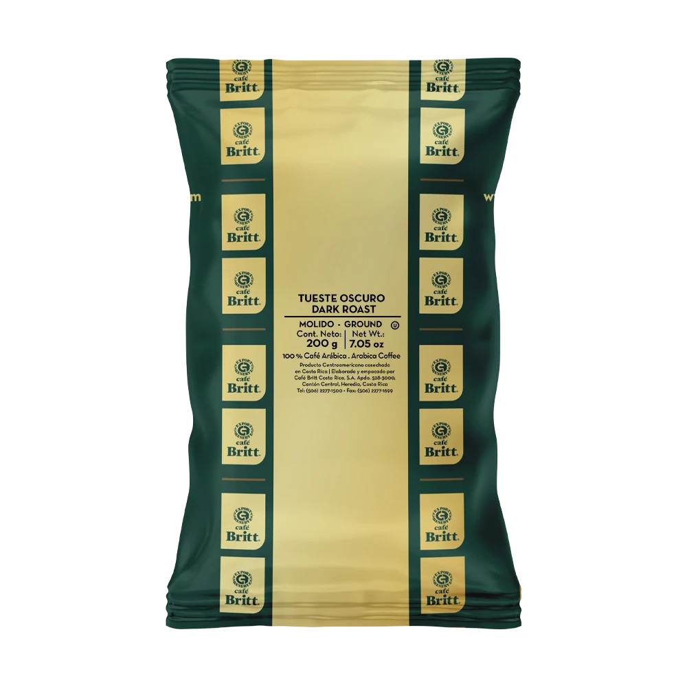 Café Britt Dark Roast coffee package on a white background