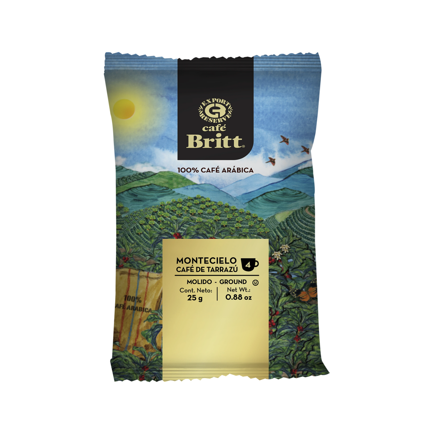 Café Britt Dark Roast coffee package on a white background