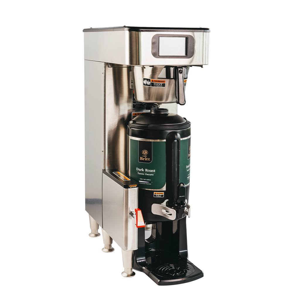 Coffee brewing machine with a green bean container on a white background