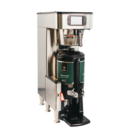 Coffee brewing machine with a green bean container on a white background