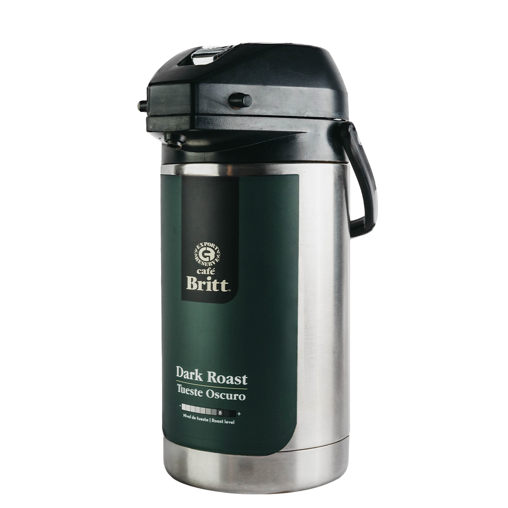 Café Britt dark roast coffee container on a white background