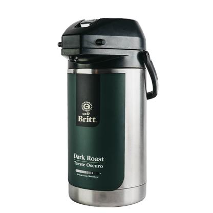 Café Britt dark roast coffee container on a white background
