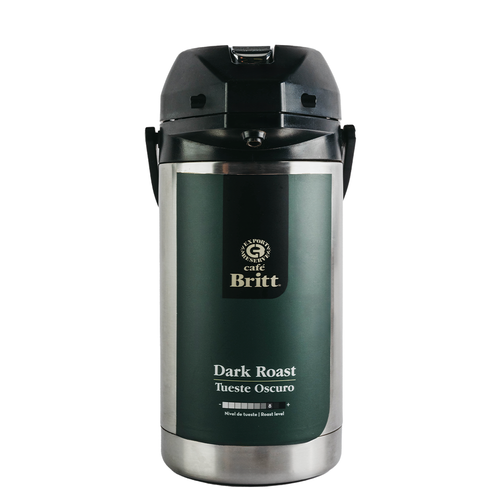 Café Britt dark roast coffee container on a white background