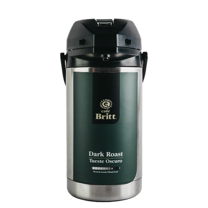 Café Britt dark roast coffee container on a white background