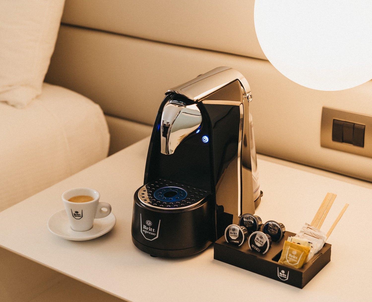 Britt Espresso Coffee Capsule machine in a hotel with Britt Supplies