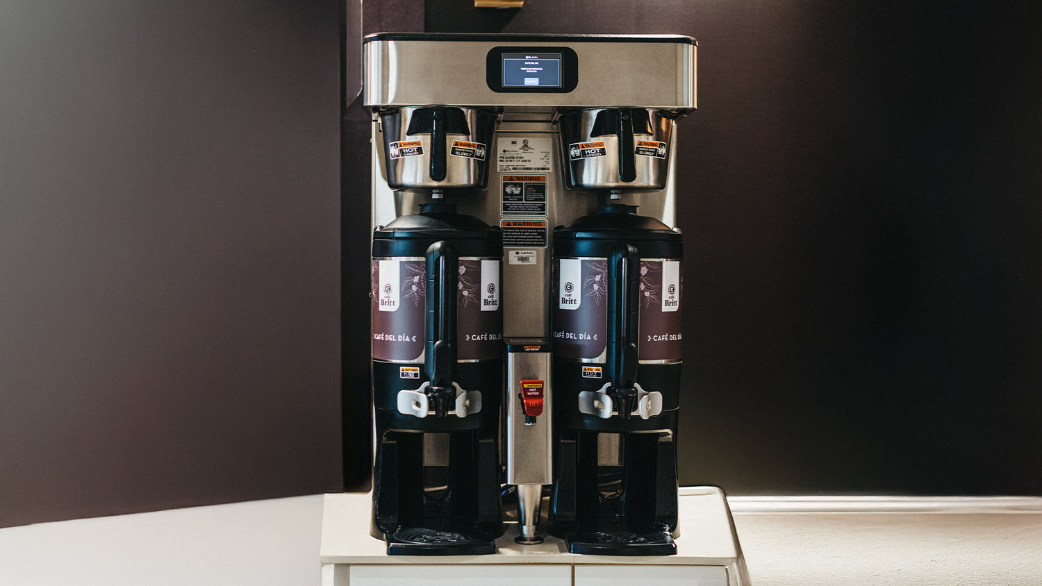 ICB Twin TF Thermo Fresh commercial coffee brewer for Café Britt gourmet Costa Rican coffee.