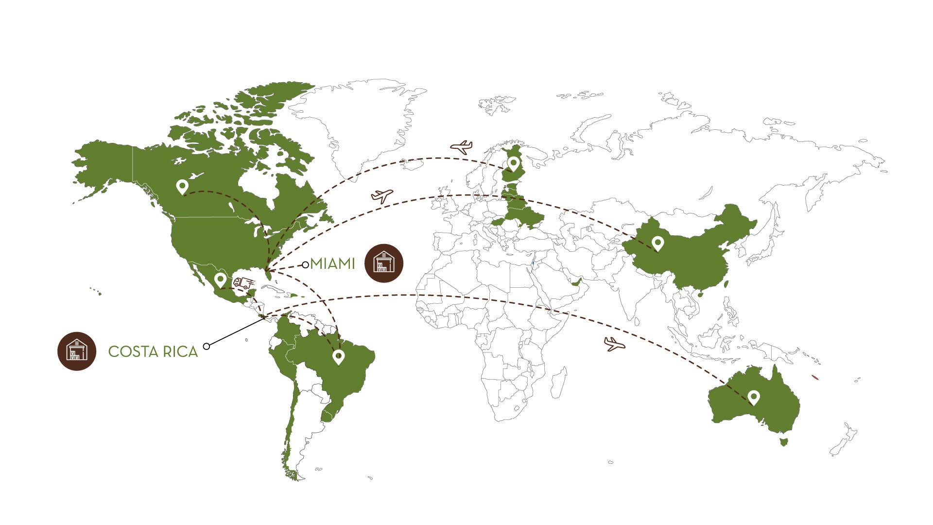 Map showing the Britt's distribution connections