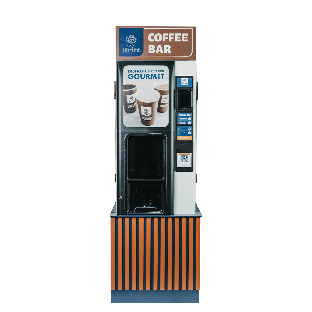Coffee vending machine with Britt Coffee branding on a white background