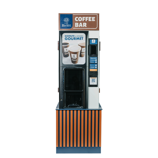 Coffee vending machine with Britt Coffee branding on a white background