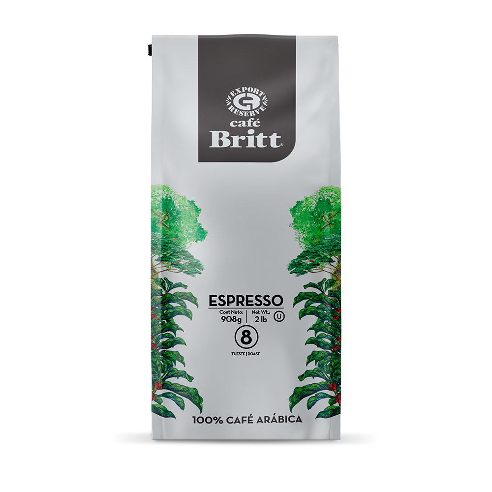 Café Britt Espresso coffee package on a white background