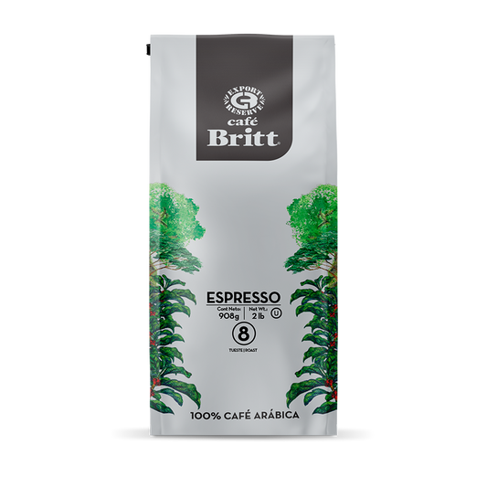 Café Britt Espresso coffee package on a white background