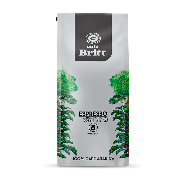 Café Britt Espresso coffee package on a white background