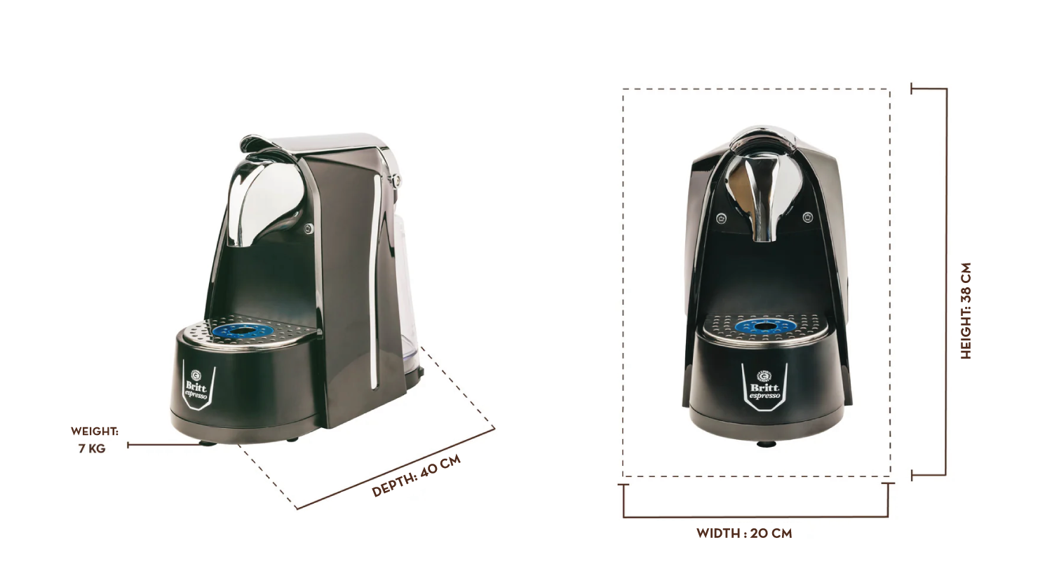 Black pet water fountain with measurements on a white background