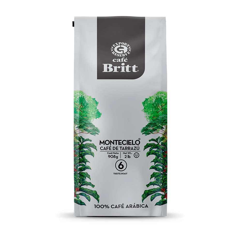 Café Britt Montecielo Tarrazu coffee package on a white background