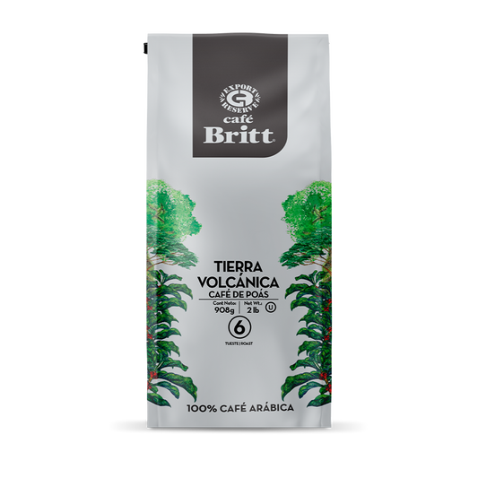 Café Britt Tierra Volcanica coffee package on a white background