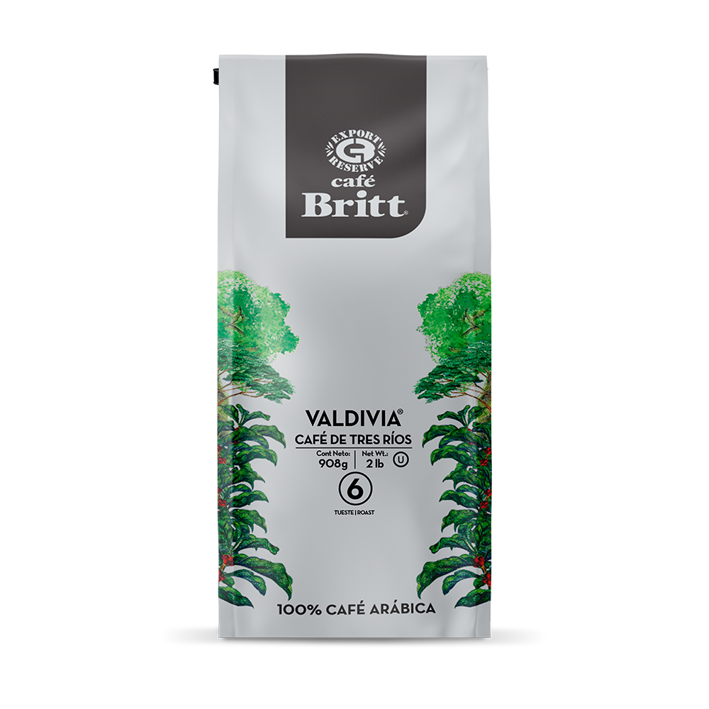 Cafe Britt Valdivia coffee package on a white background